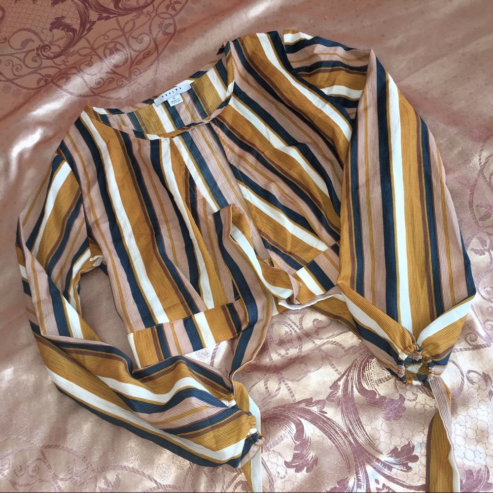 Favlux Crop Top Striped Women's Size S Small Multi-Colored Long Sleeves Tee